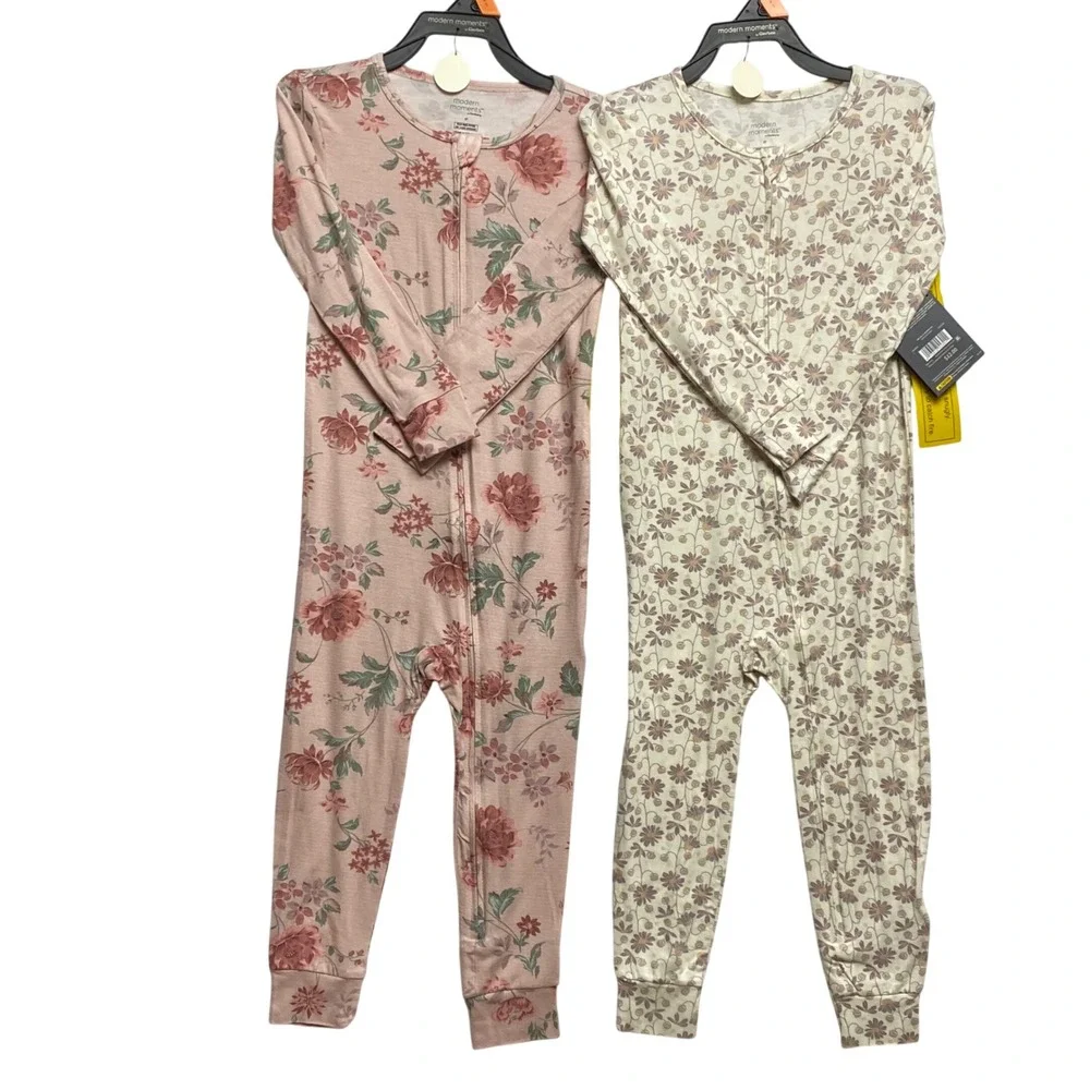 Modern Moments by Gerber Toddler‎ Girls Floral Union Suit Pajamas 2-Pack 4T NWT